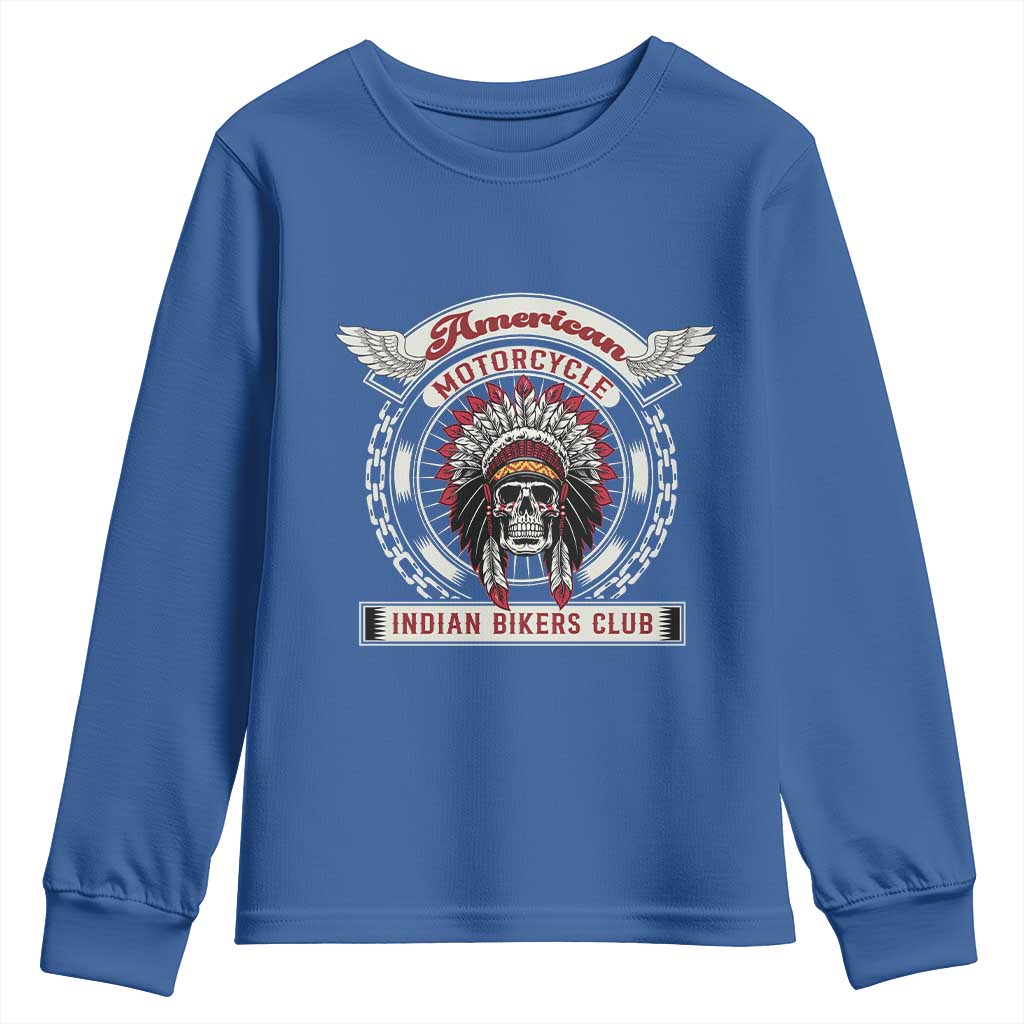 Native American Indian Chief Skull Motorcycle Headdress Youth Sweatshirt - Wonder Print Shop