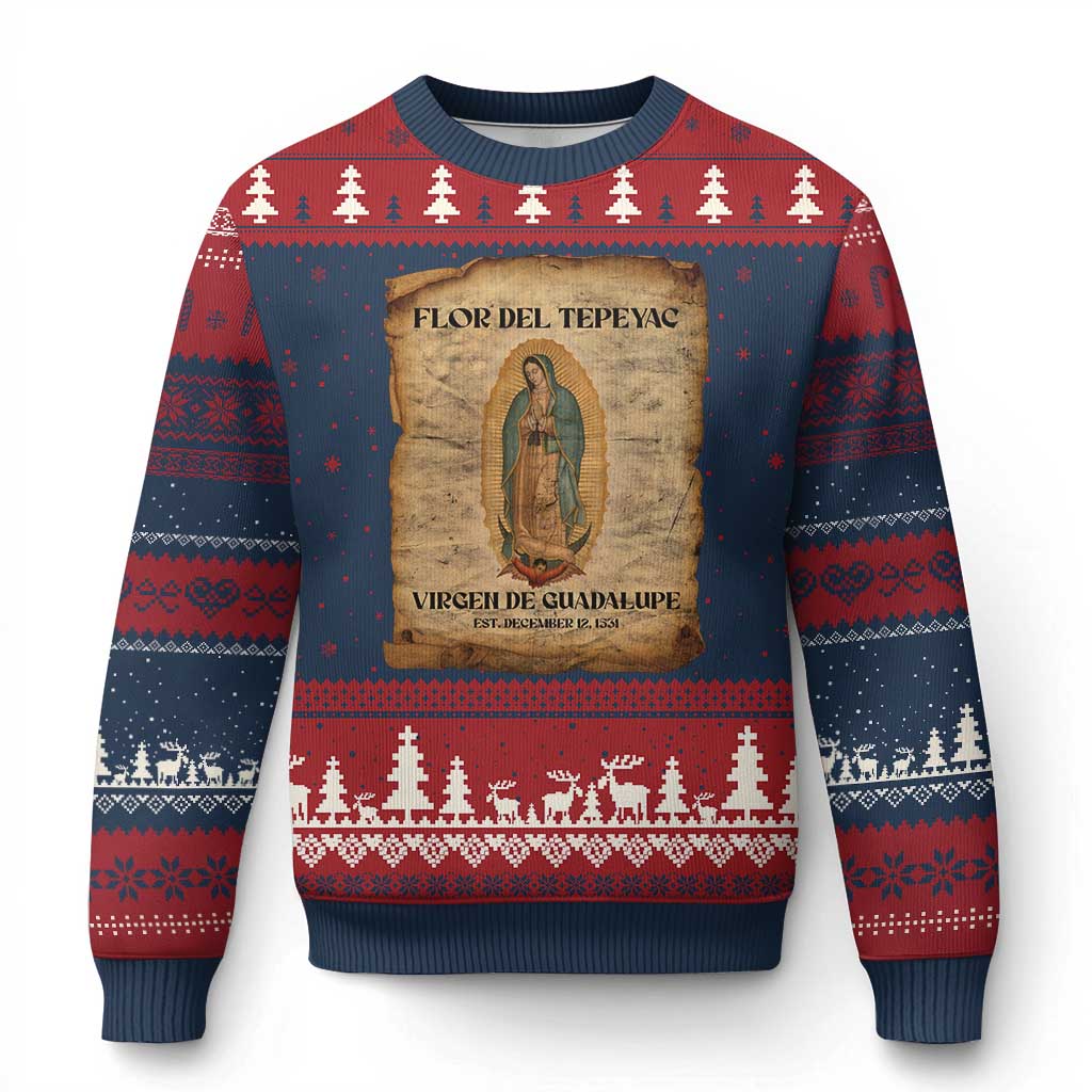 Virgin Mary Ugly Christmas Sweater Our Lady Virgen De Guadalupe - Wonder Print Shop