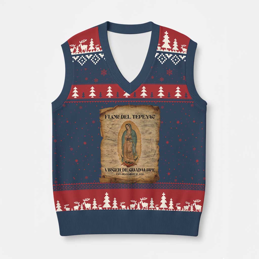 Virgin Mary V-Neck Knit Sweater Vest Our Lady Virgen De Guadalupe - Wonder Print Shop