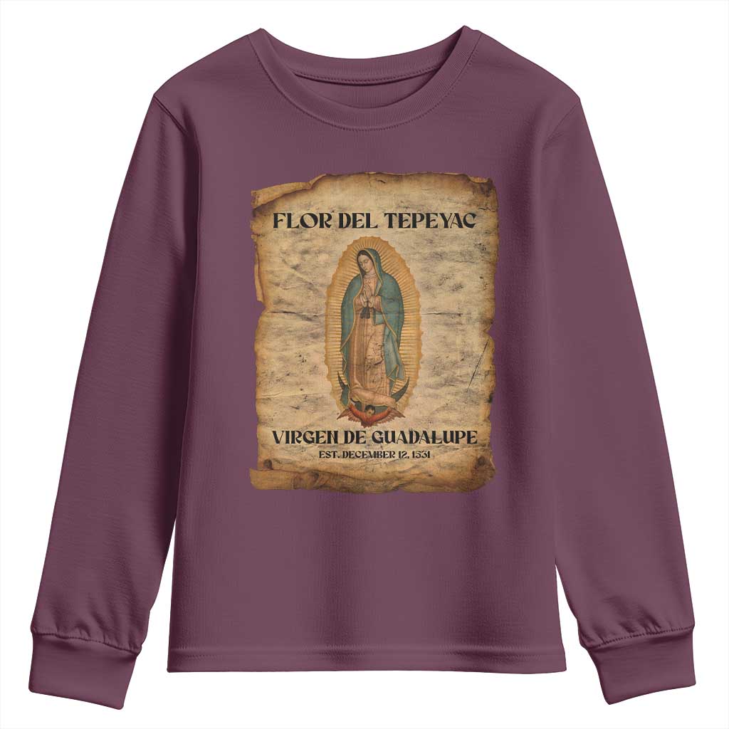 Virgin Mary Youth Sweatshirt Our Lady Virgen De Guadalupe - Wonder Print Shop