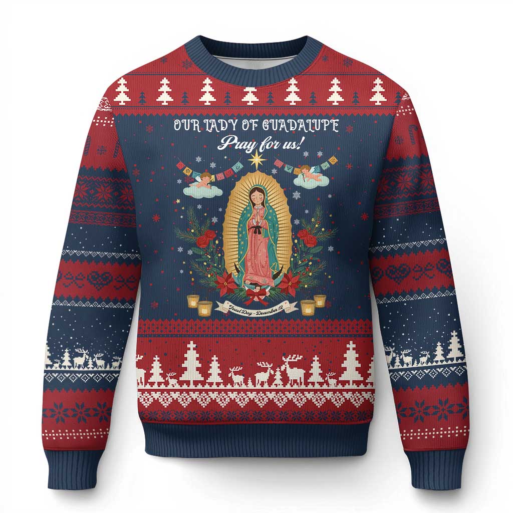 Virgin Mary Ugly Christmas Sweater Our Lady Of Guadalupe Pray For Us - Wonder Print Shop