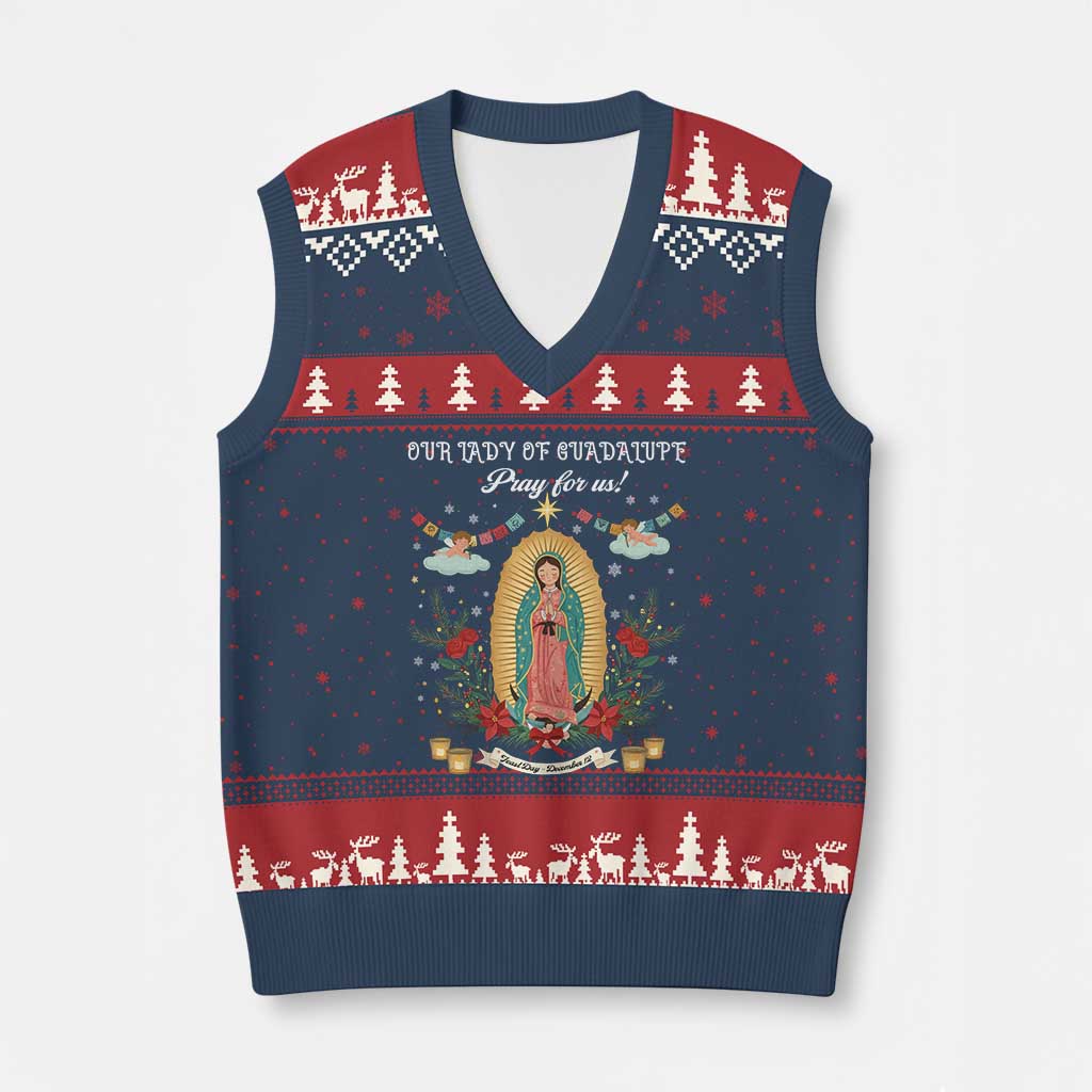 Virgin Mary V-Neck Knit Sweater Vest Our Lady Of Guadalupe Pray For Us - Wonder Print Shop