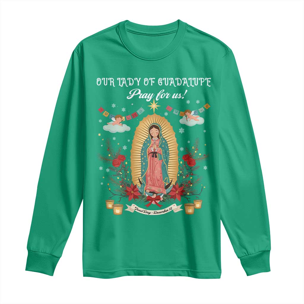 Virgin Mary Long Sleeve Shirt Our Lady Of Guadalupe Pray For Us - Wonder Print Shop