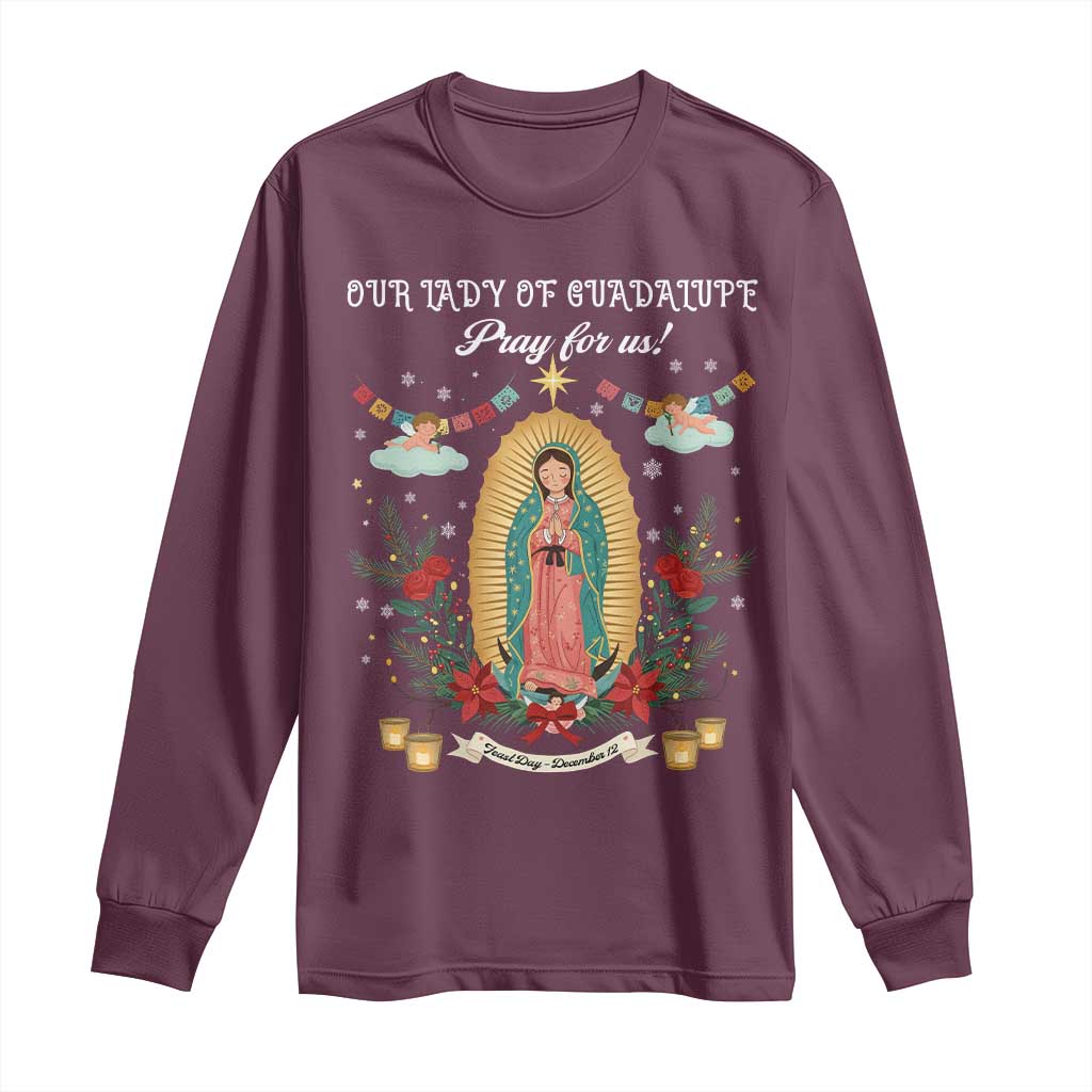 Virgin Mary Long Sleeve Shirt Our Lady Of Guadalupe Pray For Us - Wonder Print Shop