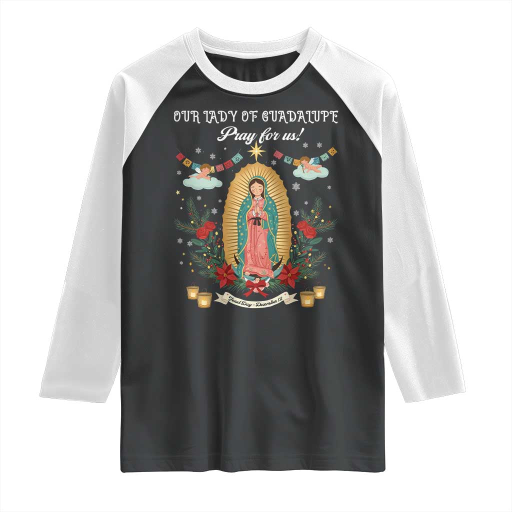 Virgin Mary Raglan Shirt Our Lady Of Guadalupe Pray For Us - Wonder Print Shop
