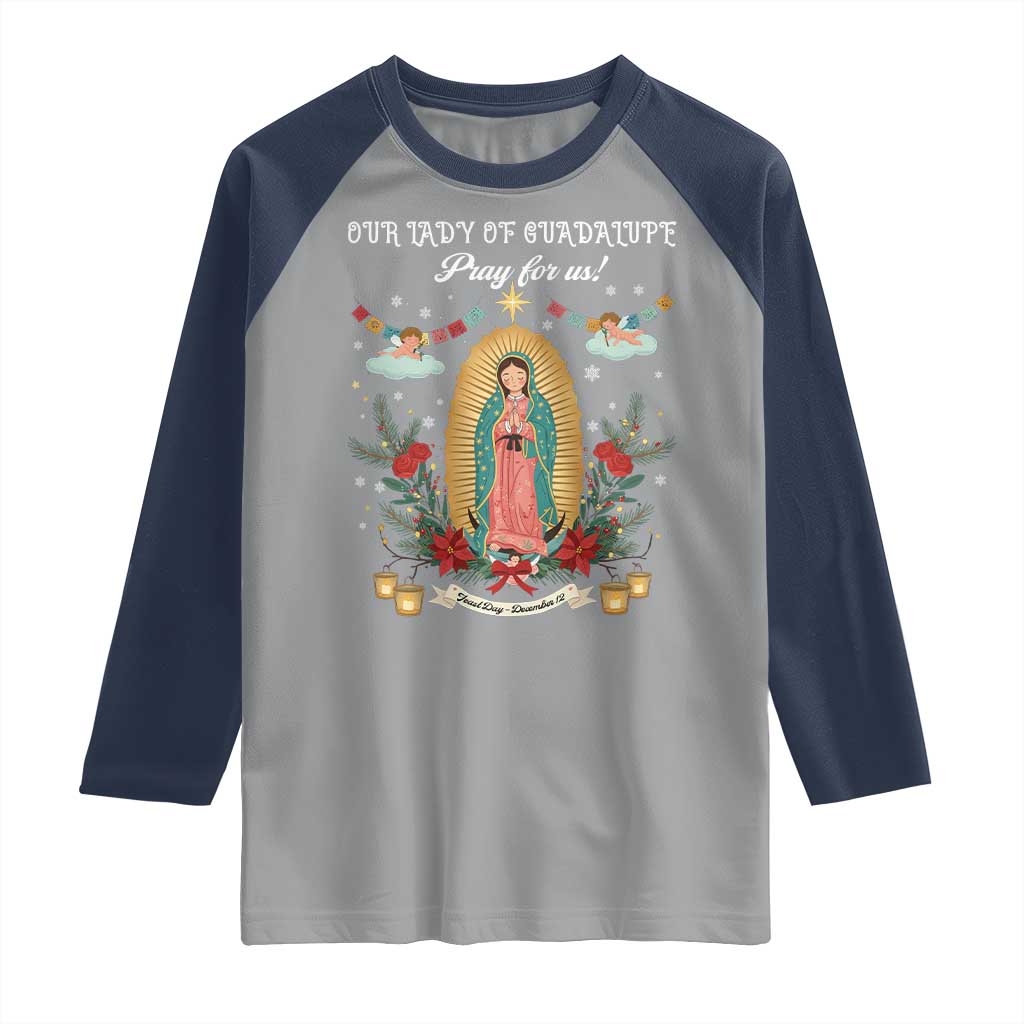 Virgin Mary Raglan Shirt Our Lady Of Guadalupe Pray For Us - Wonder Print Shop