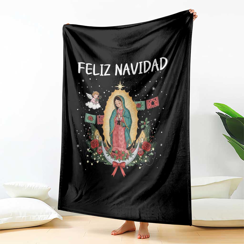 Our Lady of Guadalupe Christmas Throw Blanket Feliz Navidad - Wonder Print Shop