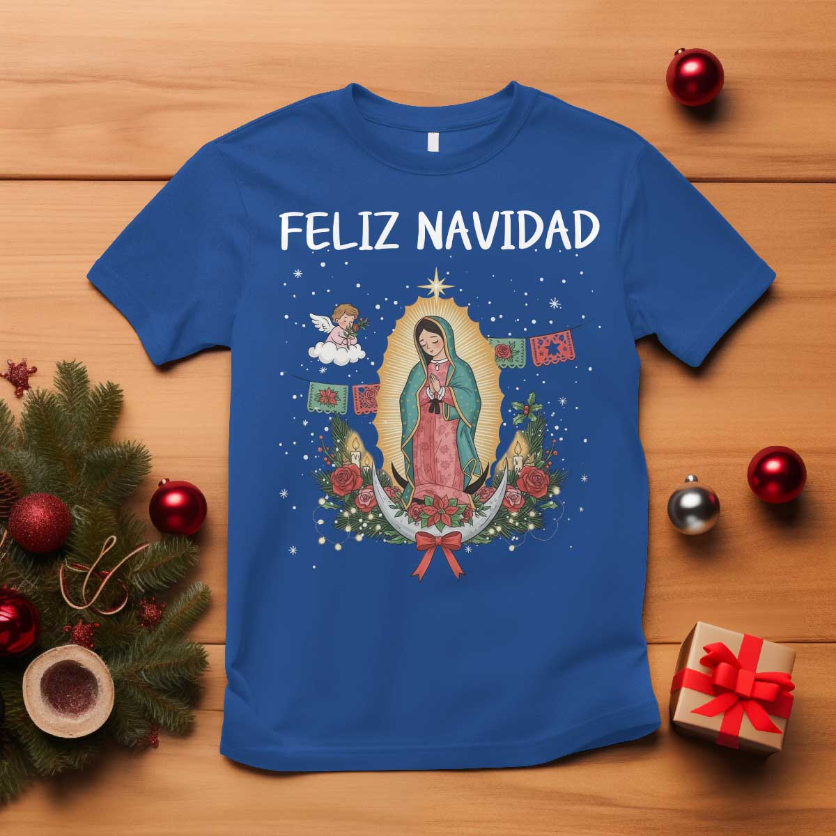 Our Lady of Guadalupe Christmas T Shirt Feliz Navidad - Wonder Print Shop