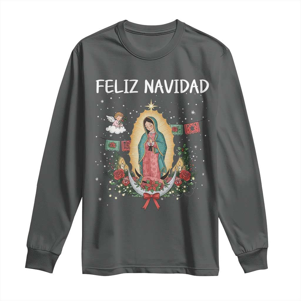 Our Lady of Guadalupe Christmas Long Sleeve Shirt Feliz Navidad - Wonder Print Shop