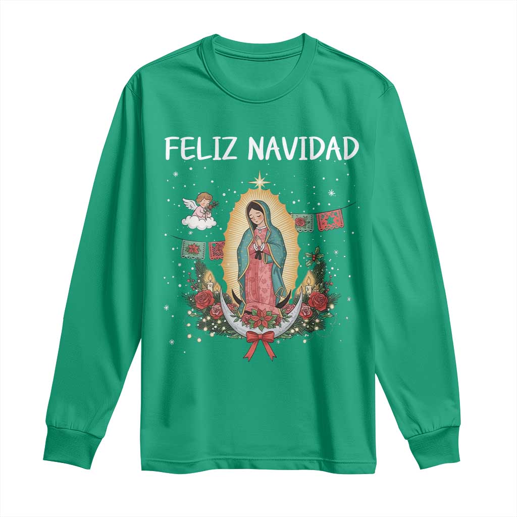 Our Lady of Guadalupe Christmas Long Sleeve Shirt Feliz Navidad - Wonder Print Shop