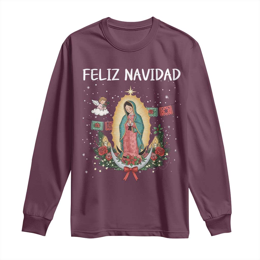 Our Lady of Guadalupe Christmas Long Sleeve Shirt Feliz Navidad - Wonder Print Shop