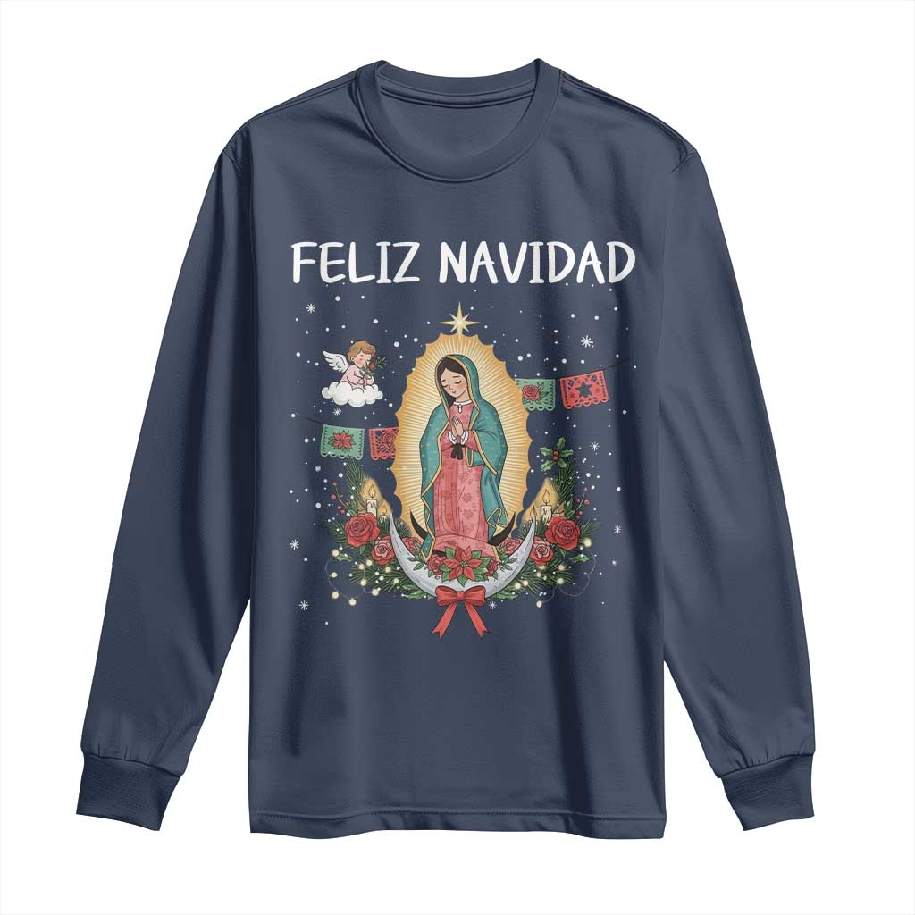 Our Lady of Guadalupe Christmas Long Sleeve Shirt Feliz Navidad - Wonder Print Shop