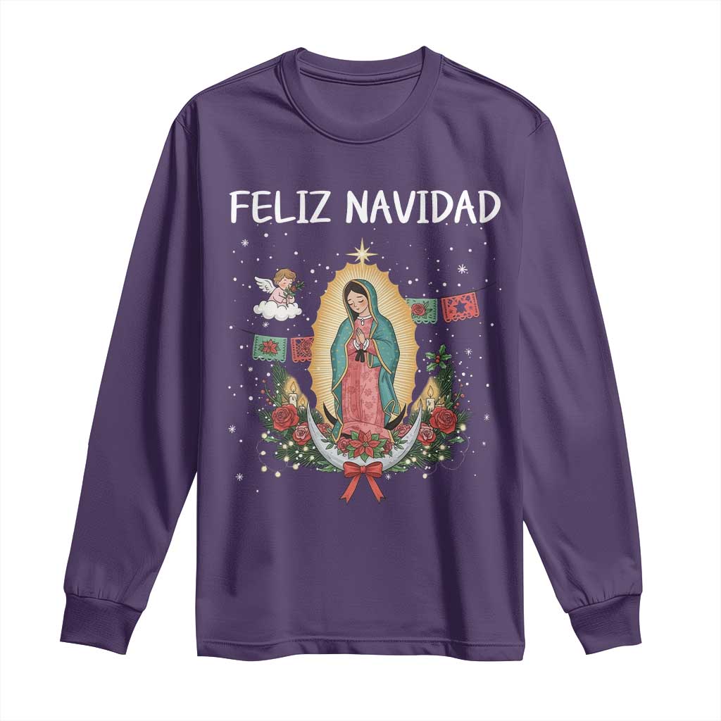 Our Lady of Guadalupe Christmas Long Sleeve Shirt Feliz Navidad - Wonder Print Shop
