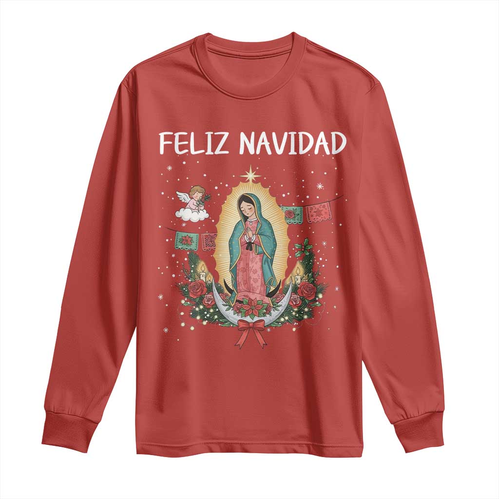 Our Lady of Guadalupe Christmas Long Sleeve Shirt Feliz Navidad - Wonder Print Shop
