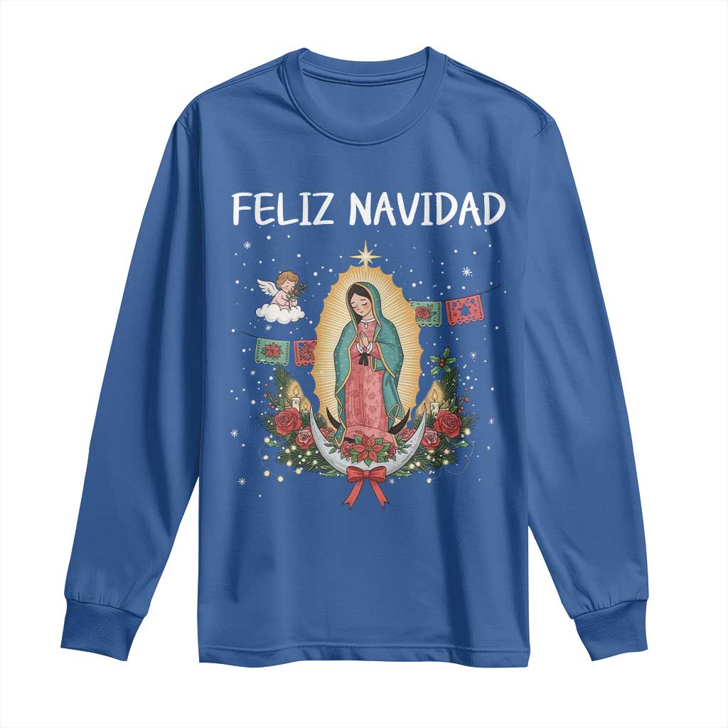 Our Lady of Guadalupe Christmas Long Sleeve Shirt Feliz Navidad - Wonder Print Shop