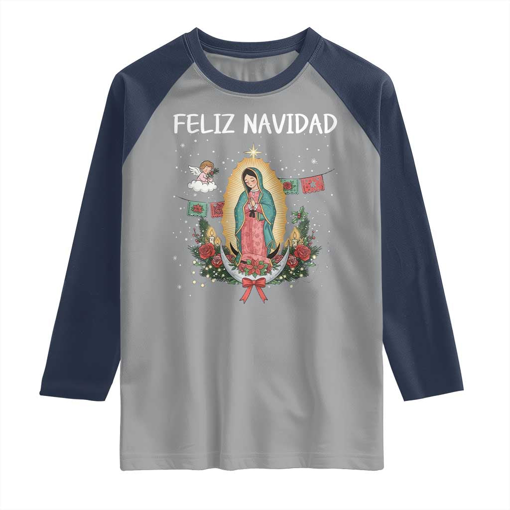 Our Lady of Guadalupe Christmas Raglan Shirt Feliz Navidad - Wonder Print Shop
