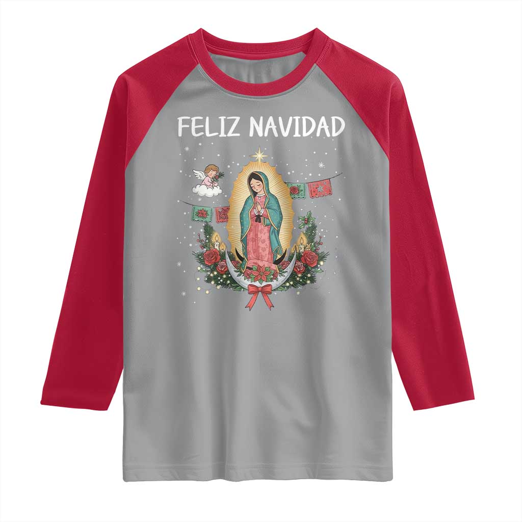 Our Lady of Guadalupe Christmas Raglan Shirt Feliz Navidad - Wonder Print Shop