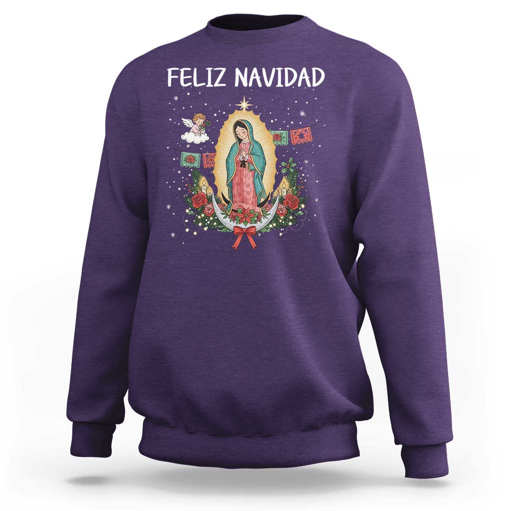 Our Lady of Guadalupe Christmas Sweatshirt Feliz Navidad - Wonder Print Shop
