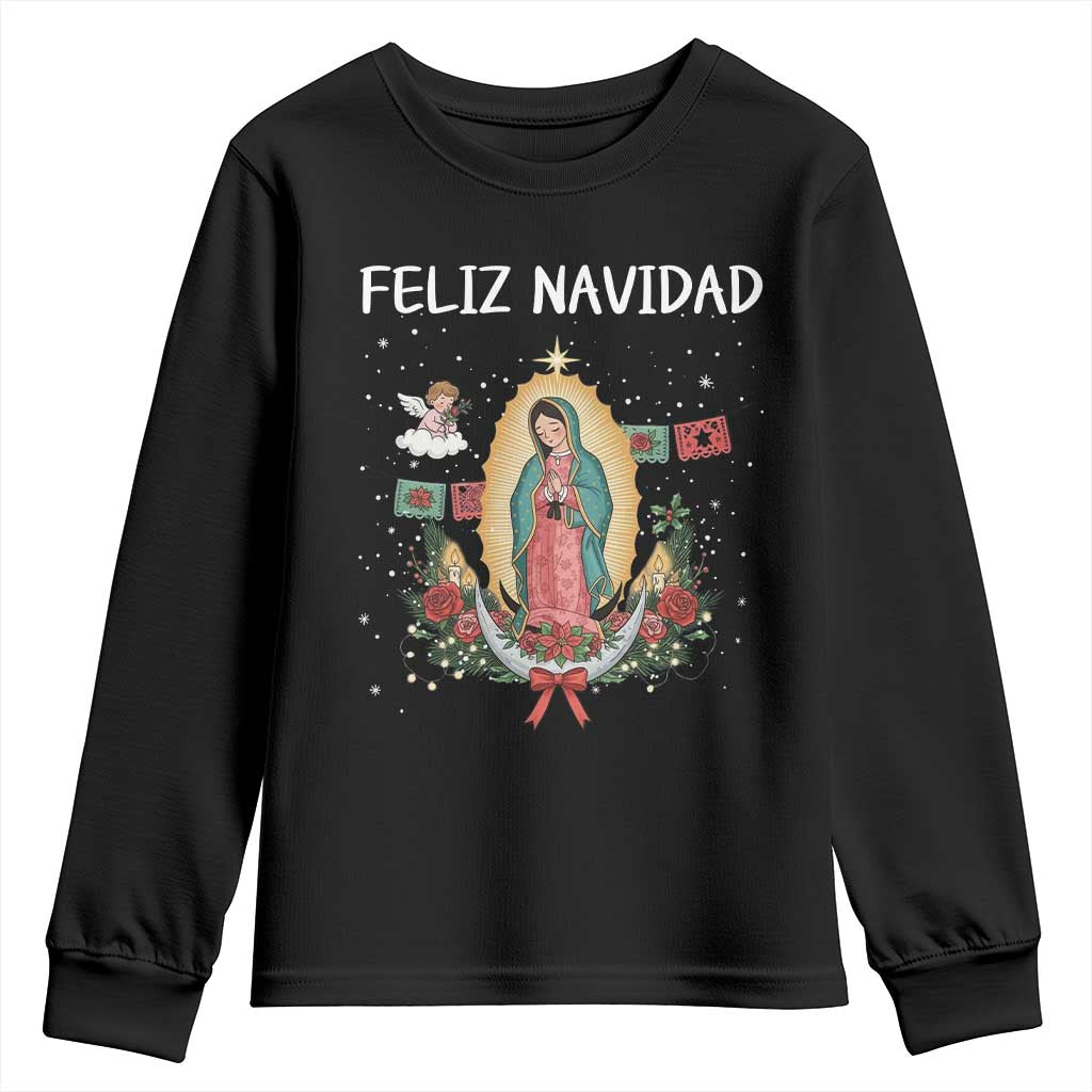 Our Lady of Guadalupe Christmas Youth Sweatshirt Feliz Navidad - Wonder Print Shop