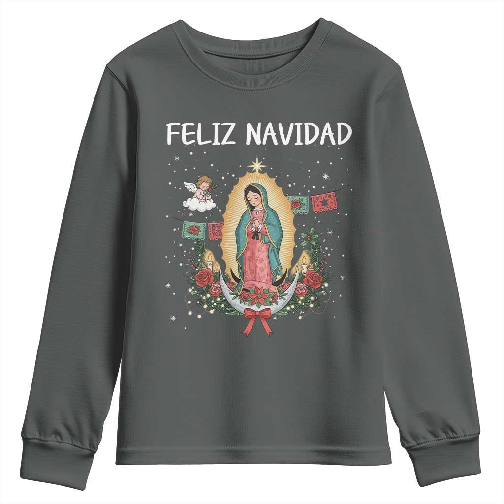 Our Lady of Guadalupe Christmas Youth Sweatshirt Feliz Navidad - Wonder Print Shop