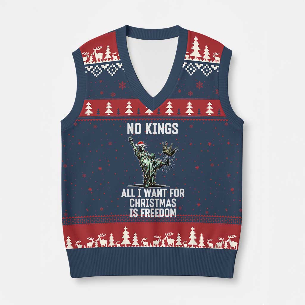 No Kings V-Neck Knit Sweater Vest All I Want For Xmas Is Freedom - Wonder Print Shop