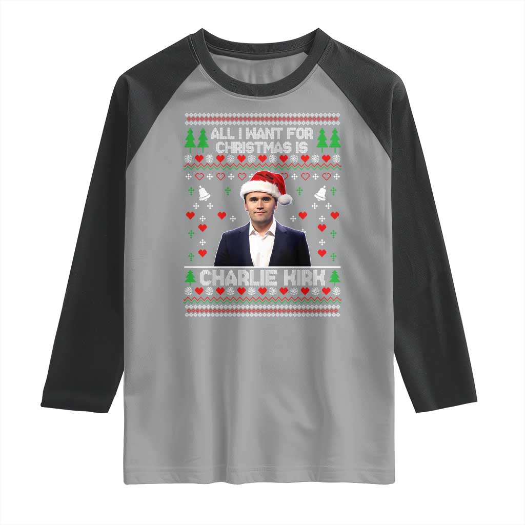 Charlie Kirk Christmas Raglan Shirt Freedom Memorial Patriotic Christian Xmas - Wonder Print Shop