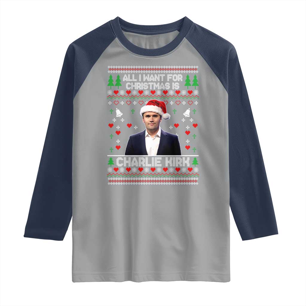 Charlie Kirk Christmas Raglan Shirt Freedom Memorial Patriotic Christian Xmas - Wonder Print Shop