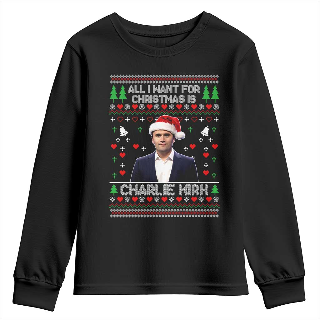 Charlie Kirk Christmas Youth Sweatshirt Freedom Memorial Patriotic Christian Xmas - Wonder Print Shop