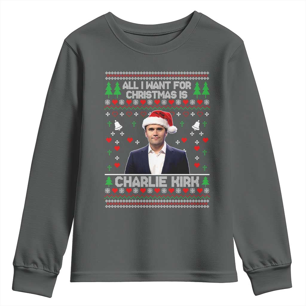 Charlie Kirk Christmas Youth Sweatshirt Freedom Memorial Patriotic Christian Xmas - Wonder Print Shop