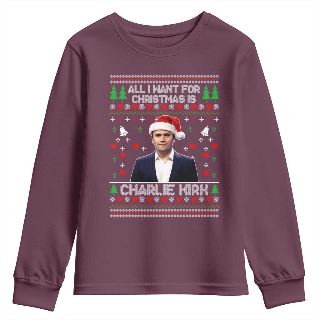 Charlie Kirk Christmas Youth Sweatshirt Freedom Memorial Patriotic Christian Xmas - Wonder Print Shop