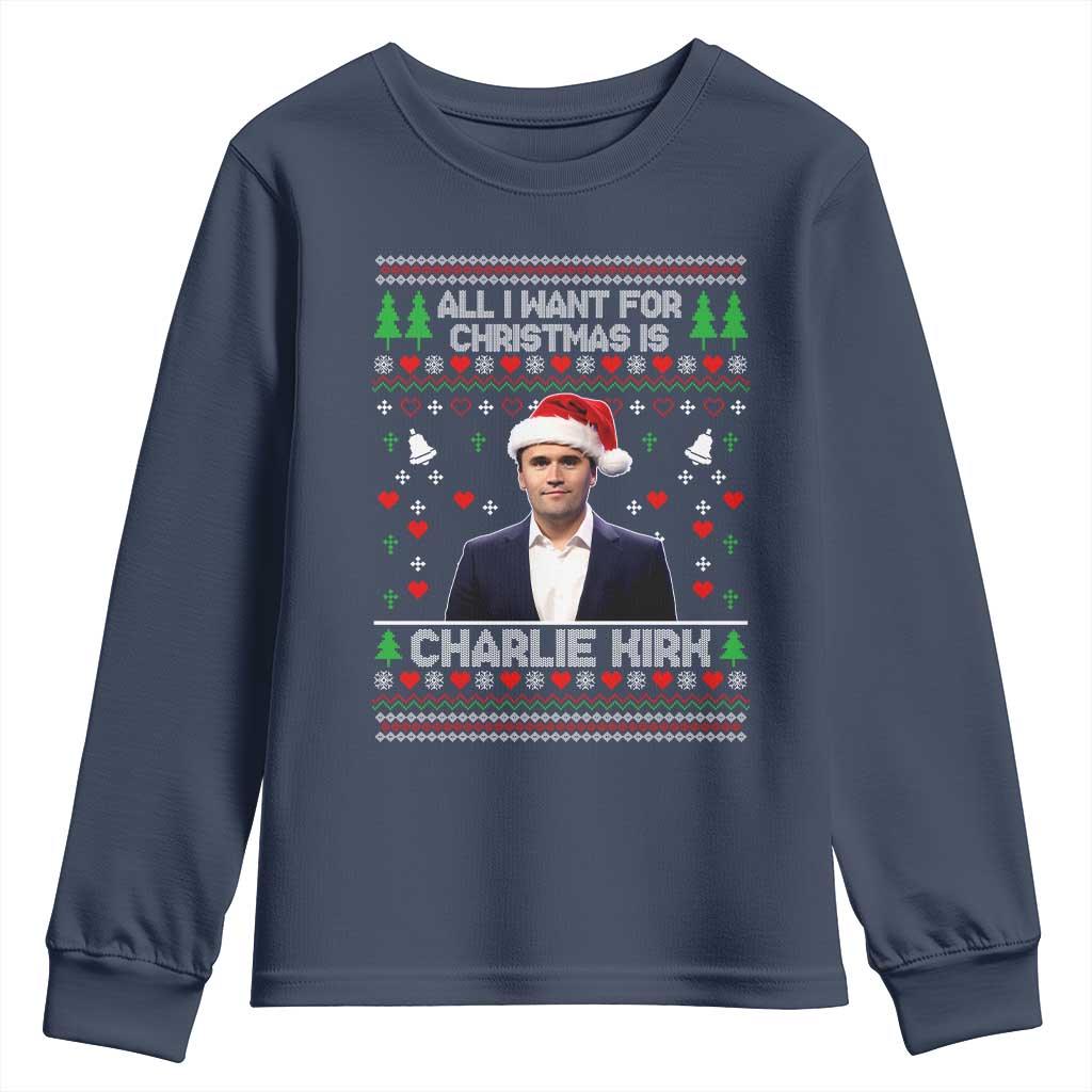 Charlie Kirk Christmas Youth Sweatshirt Freedom Memorial Patriotic Christian Xmas - Wonder Print Shop
