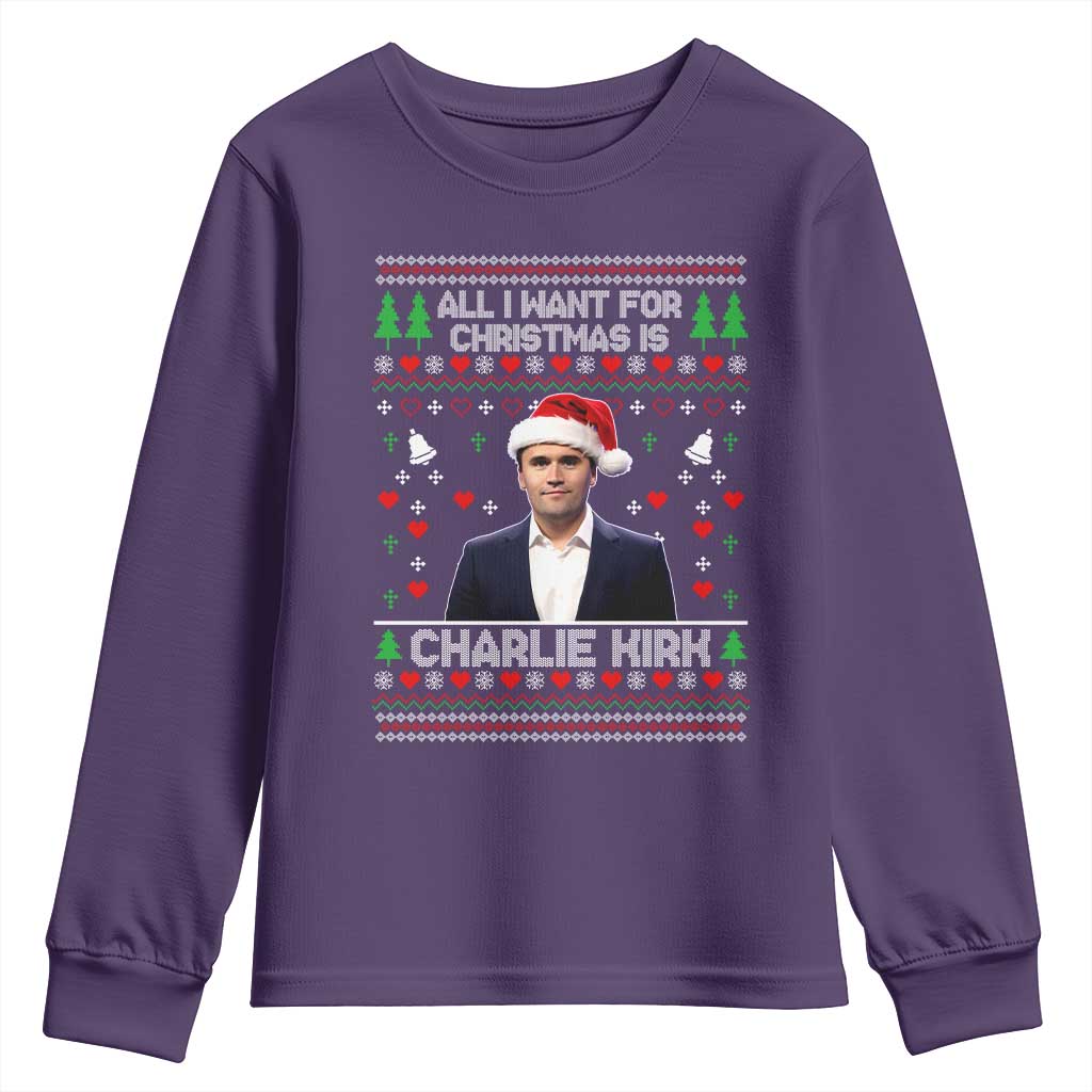 Charlie Kirk Christmas Youth Sweatshirt Freedom Memorial Patriotic Christian Xmas - Wonder Print Shop
