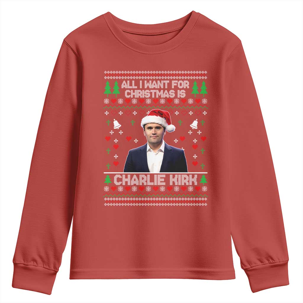 Charlie Kirk Christmas Youth Sweatshirt Freedom Memorial Patriotic Christian Xmas - Wonder Print Shop