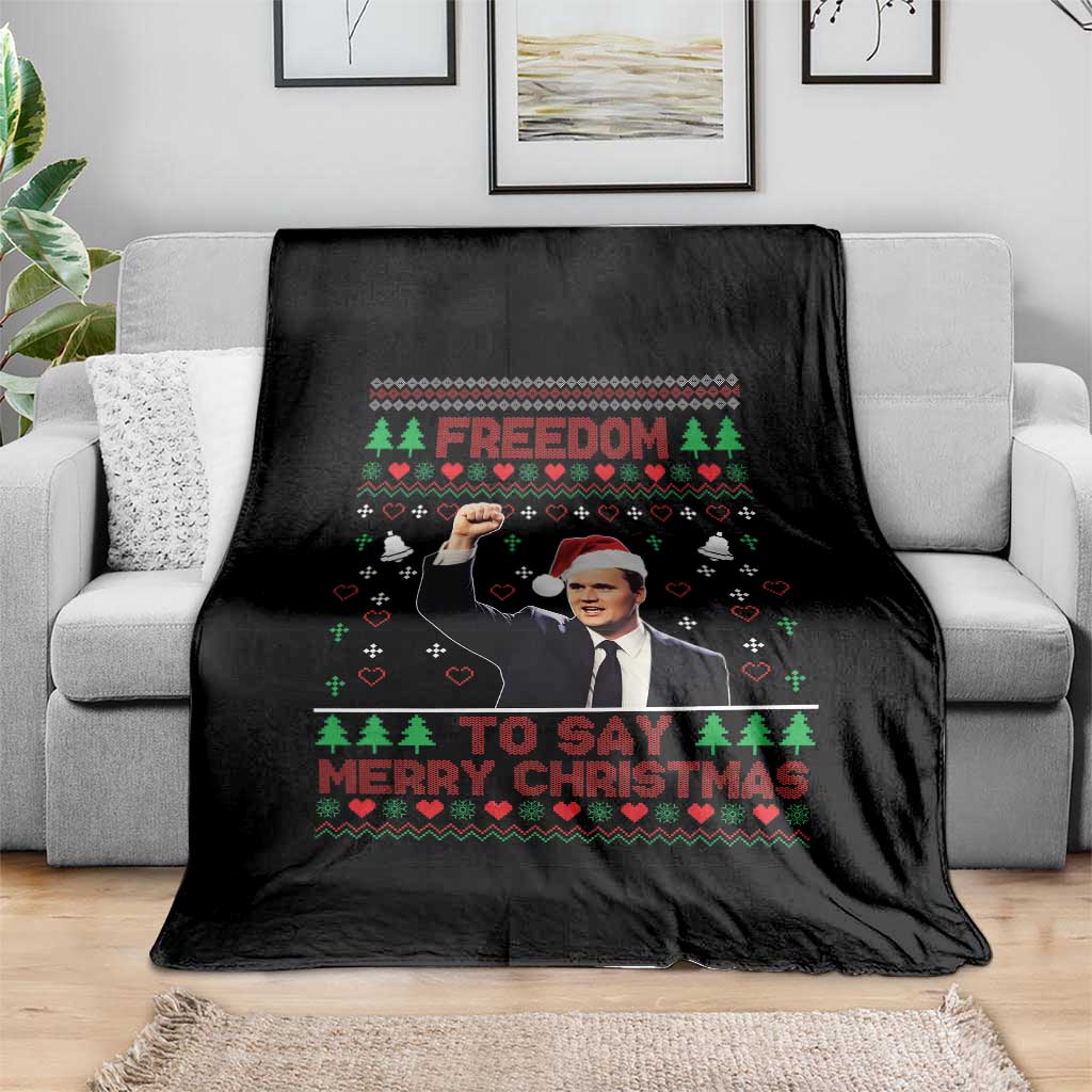 Charlie Kirk Christmas Throw Blanket Freedom To Say Merry Christmas - Wonder Print Shop