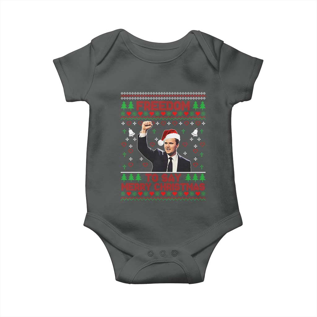 Charlie Kirk Christmas Baby Onesie Freedom To Say Merry Christmas - Wonder Print Shop
