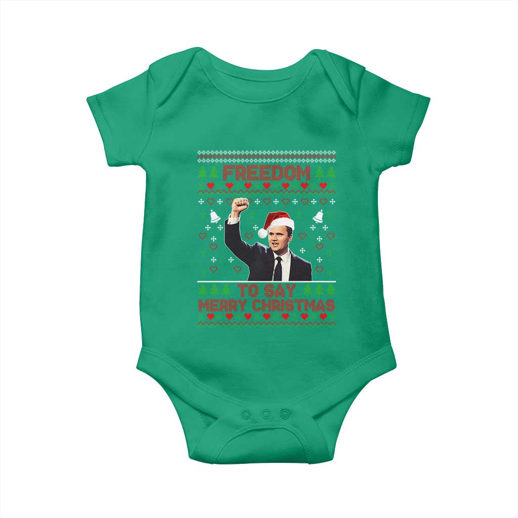 Charlie Kirk Christmas Baby Onesie Freedom To Say Merry Christmas - Wonder Print Shop