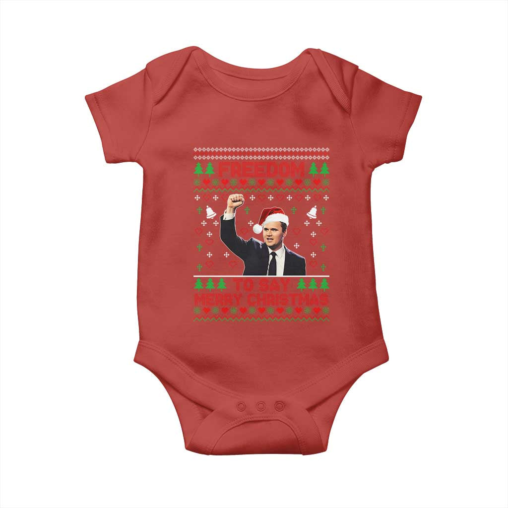 Charlie Kirk Christmas Baby Onesie Freedom To Say Merry Christmas - Wonder Print Shop