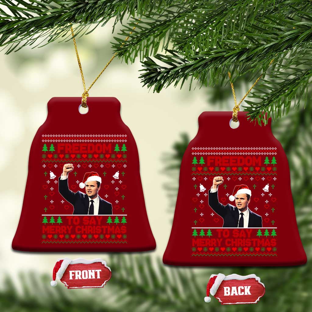 Charlie Kirk Xmas Ceramic Ornament Freedom To Say Merry Xmas - Wonder Print Shop