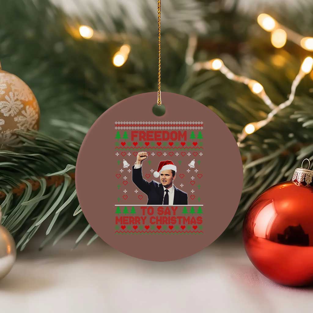 Charlie Kirk Xmas Ceramic Ornament Freedom To Say Merry Xmas - Wonder Print Shop