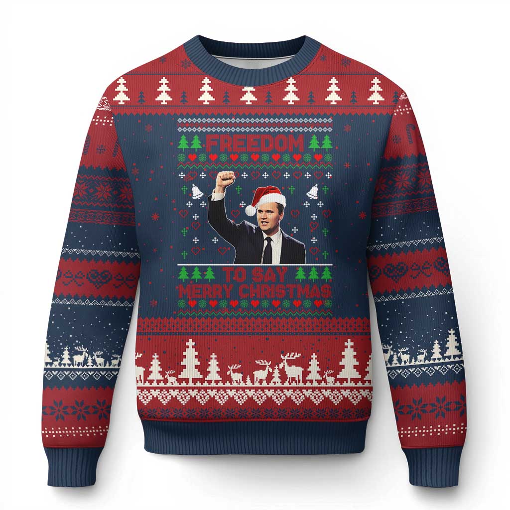Charlie Kirk Xmas Ugly Christmas Sweater Freedom To Say Merry Xmas - Wonder Print Shop