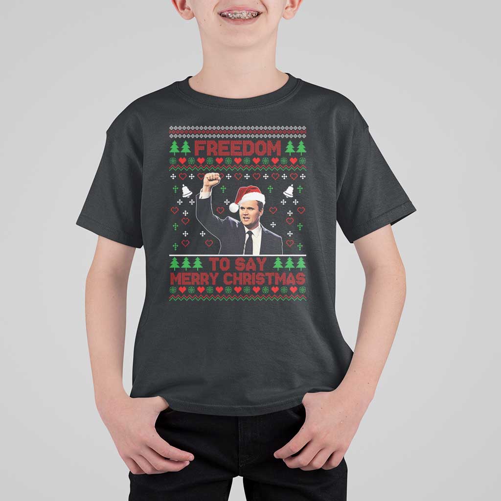 Charlie Kirk Christmas T Shirt For Kid Freedom To Say Merry Christmas - Wonder Print Shop