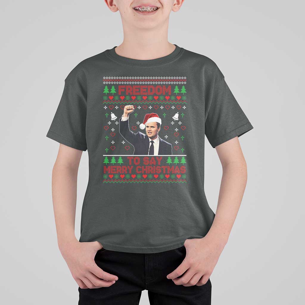 Charlie Kirk Christmas T Shirt For Kid Freedom To Say Merry Christmas - Wonder Print Shop