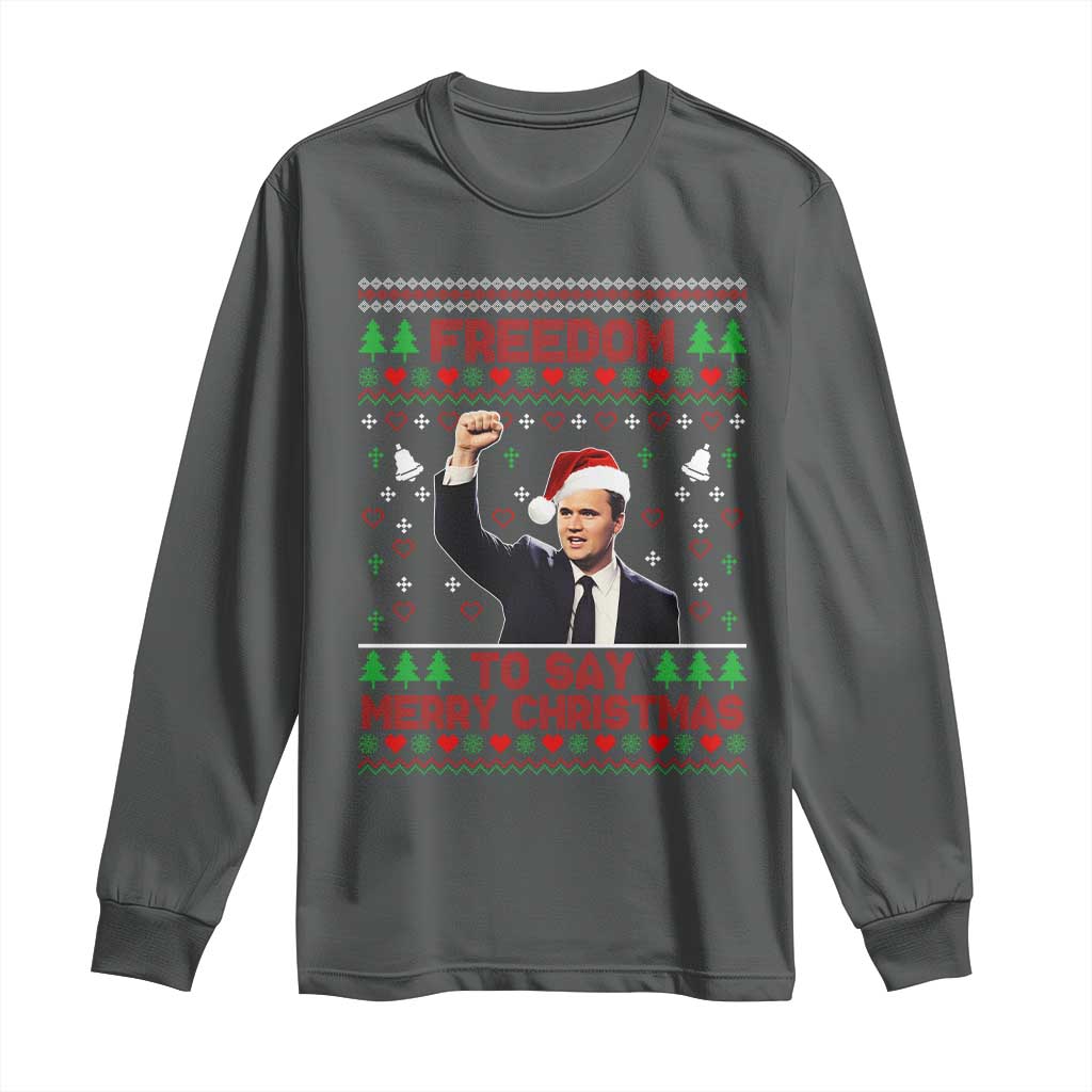 Charlie Kirk Christmas Long Sleeve Shirt Freedom To Say Merry Christmas - Wonder Print Shop