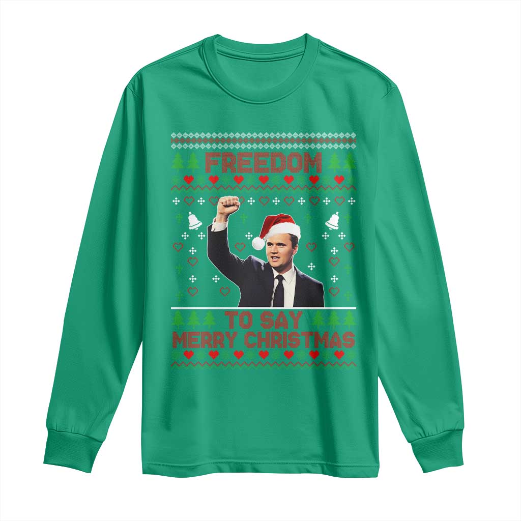 Charlie Kirk Christmas Long Sleeve Shirt Freedom To Say Merry Christmas - Wonder Print Shop