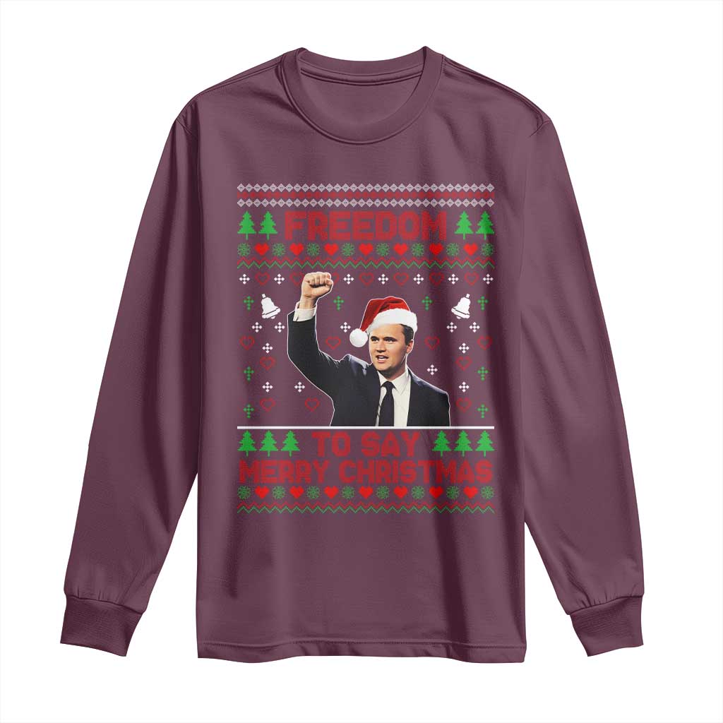 Charlie Kirk Christmas Long Sleeve Shirt Freedom To Say Merry Christmas - Wonder Print Shop
