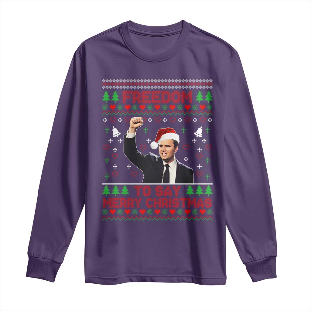 Charlie Kirk Christmas Long Sleeve Shirt Freedom To Say Merry Christmas - Wonder Print Shop