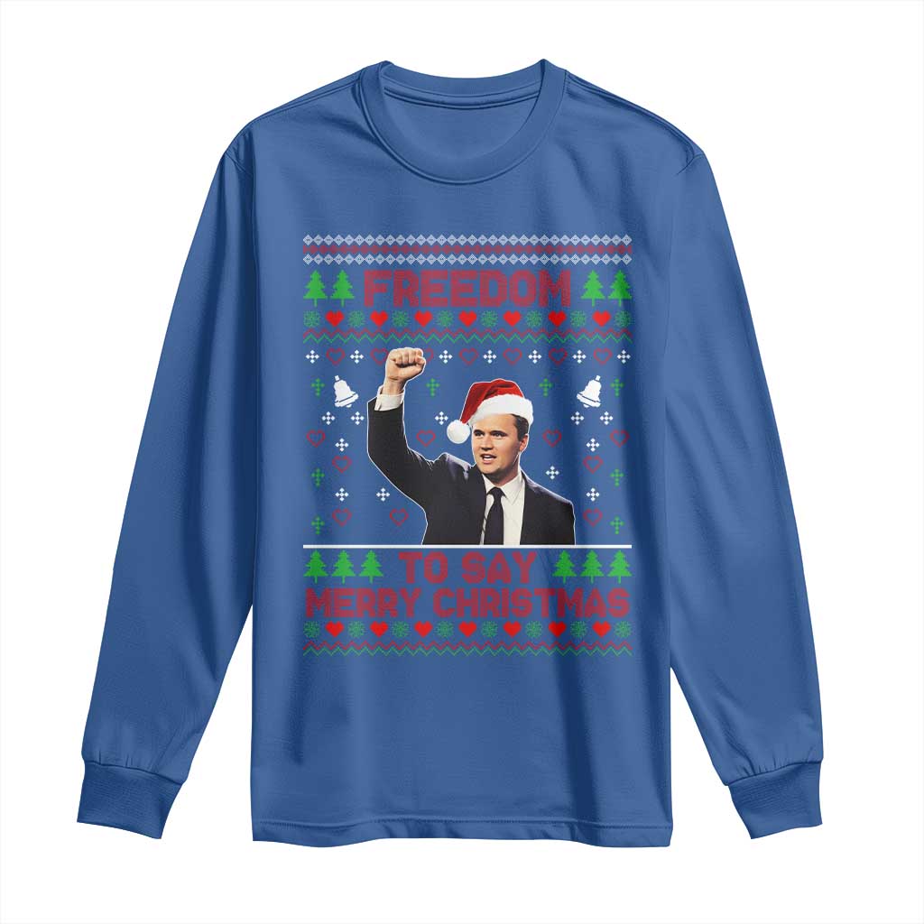 Charlie Kirk Christmas Long Sleeve Shirt Freedom To Say Merry Christmas - Wonder Print Shop