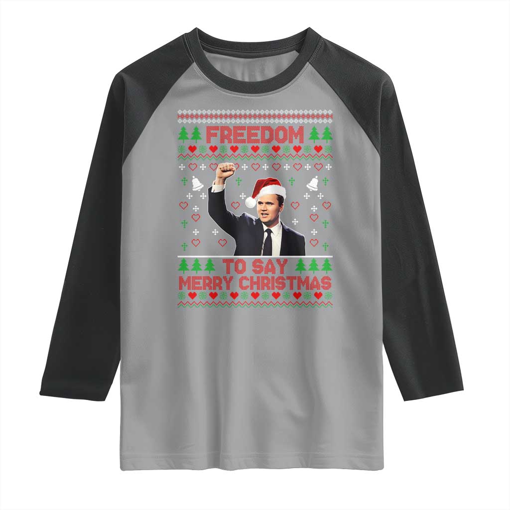 Charlie Kirk Christmas Raglan Shirt Freedom To Say Merry Christmas - Wonder Print Shop