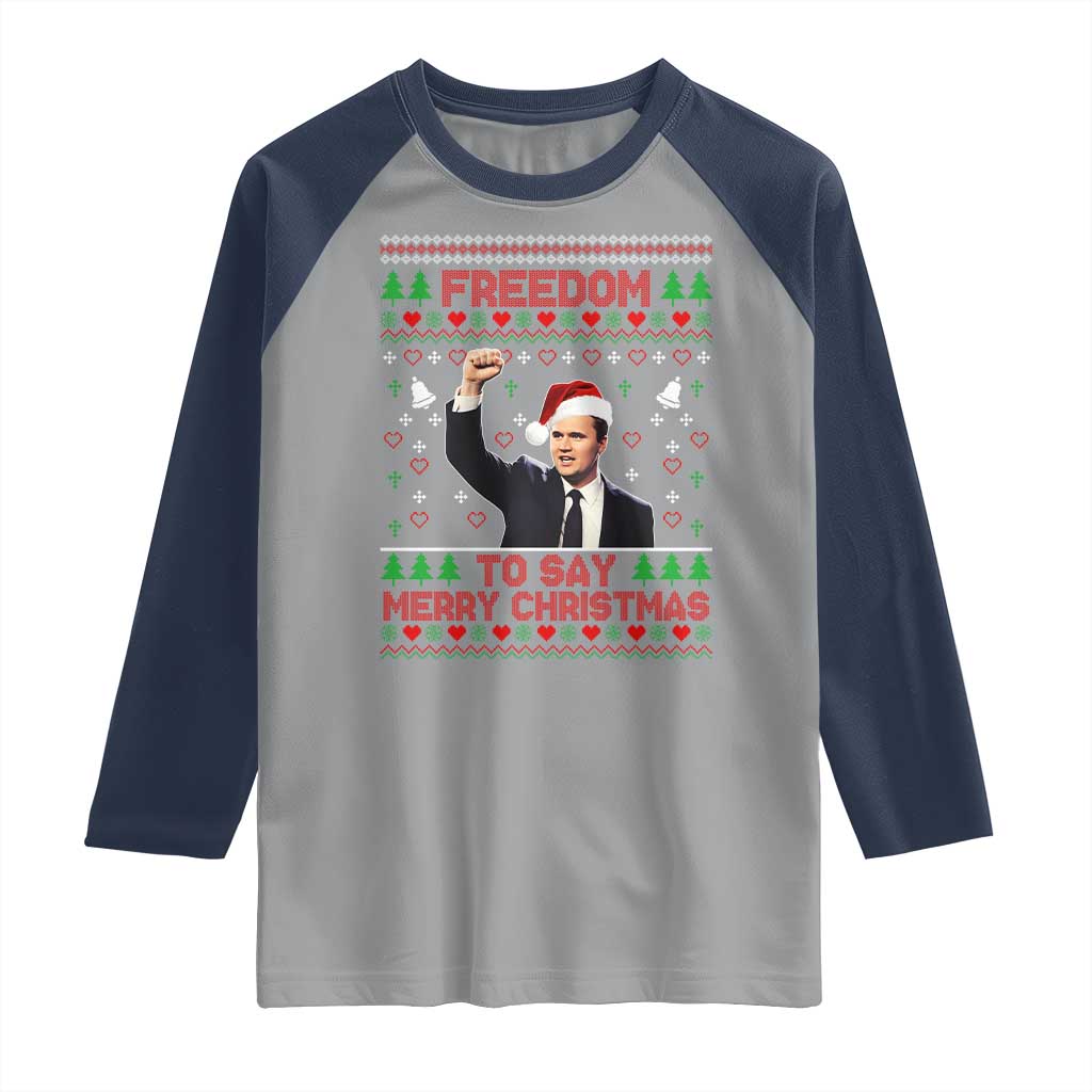 Charlie Kirk Christmas Raglan Shirt Freedom To Say Merry Christmas - Wonder Print Shop