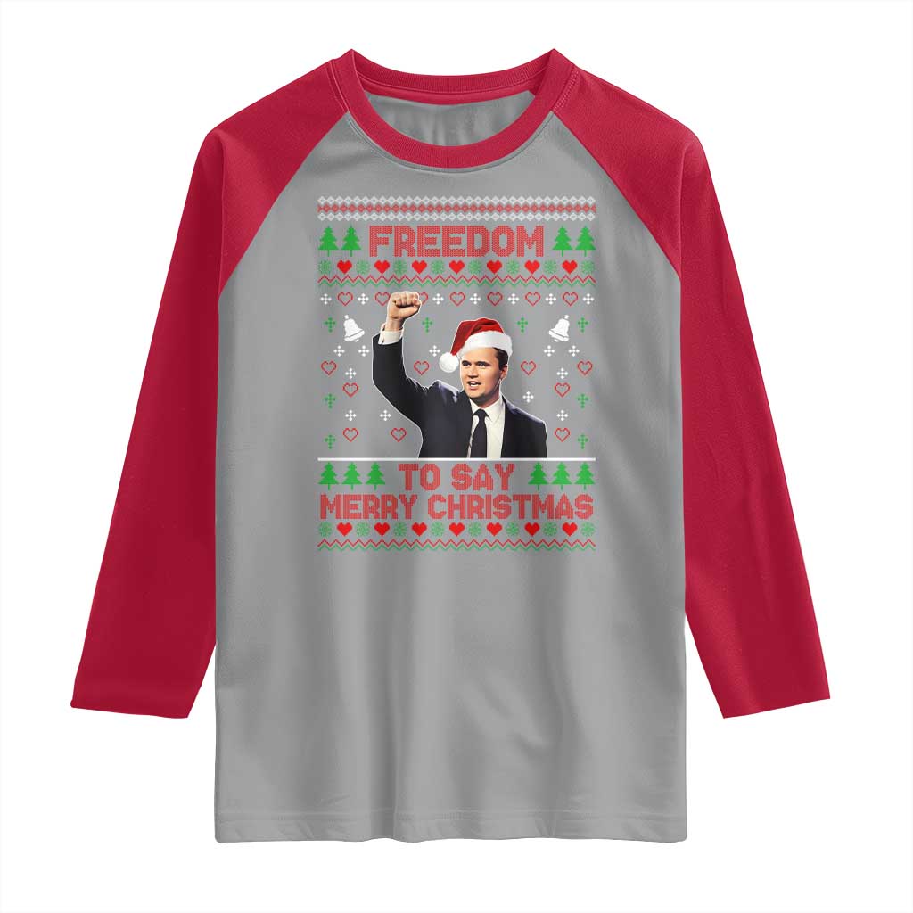 Charlie Kirk Christmas Raglan Shirt Freedom To Say Merry Christmas - Wonder Print Shop